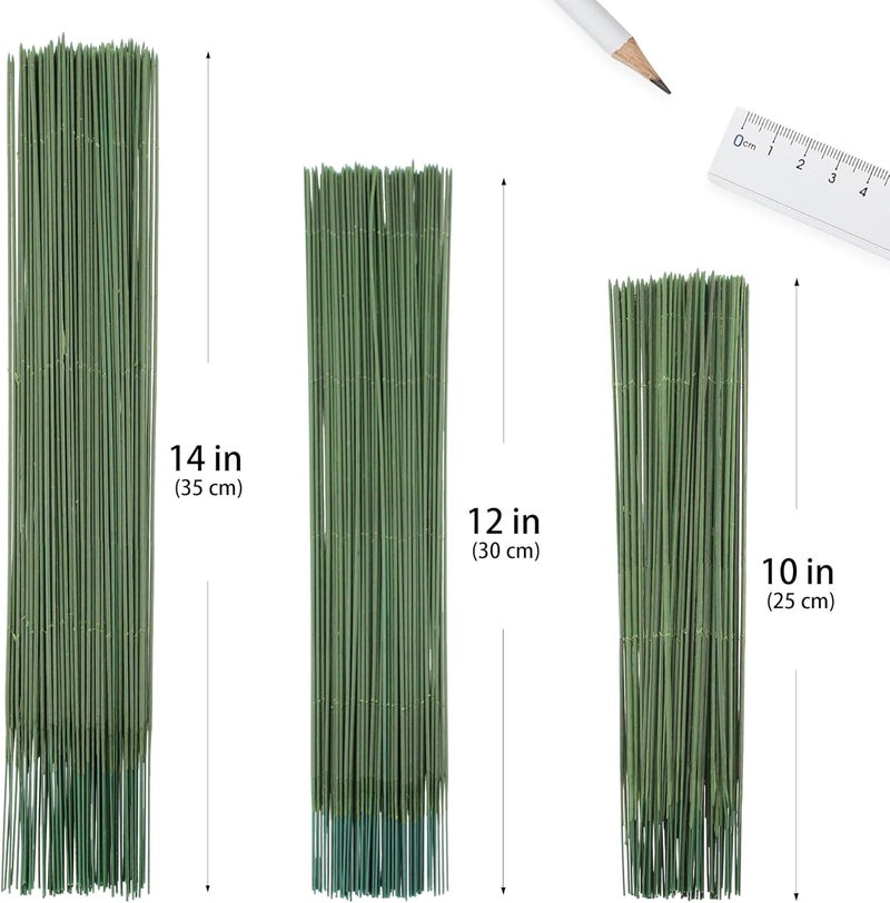 Vignor 100 Pcs Floral Wire Artificial Flower Stem Metal Bendable Plastic Fake Rose Stick Flores Eterna Twisting Rod Arrangement Supplies Wrapping DIY Craft (10 inch / 25 cm, Dark Green) - Image 2